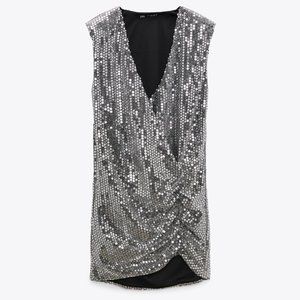 Zara Draped Silver Sequin Dress - XS - NWT